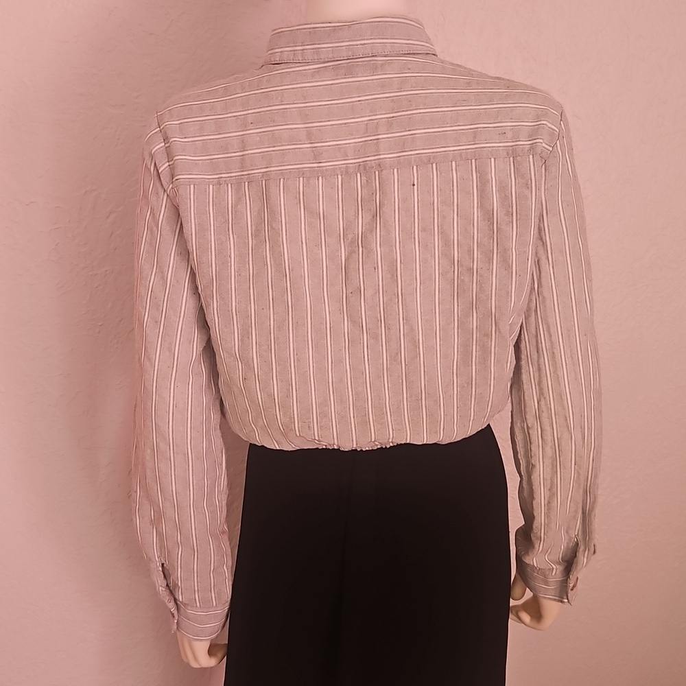 TIMING Sage Striped Drawstring Waist Button Down Long Sleeve Shirt - Picture 5 of 7
